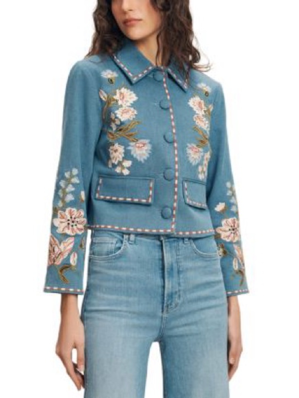 Veronica Beard Vikaria Embroidered Floral Cropped Blazer - Picture 2 of 3